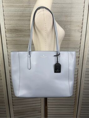 KATE SPADE "Schuyler" Smooth Leather Tote Bag with Bag Charm Steel Blue/Black-OS